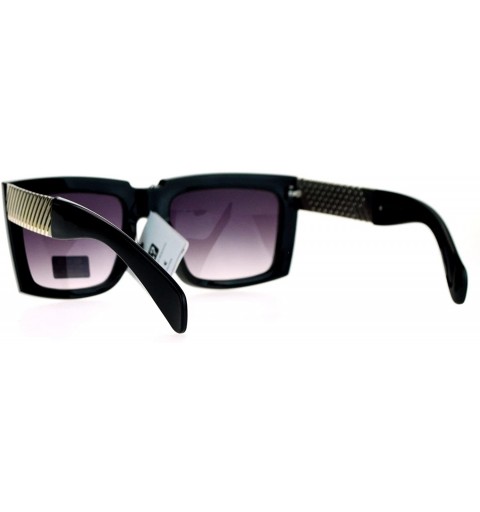 Rectangular Retro Mafia Mobster Rectangular Waffle Cut Metal Chain Arm Sunglasses - Black Silver - CJ125RFV6AB $8.02