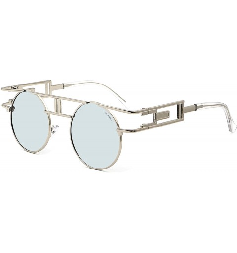 Goggle Women Men Round Sunglasses Retro Vintage Steampunk Style Mirror Reflective Circle lens - C1182WX5WZS $25.71