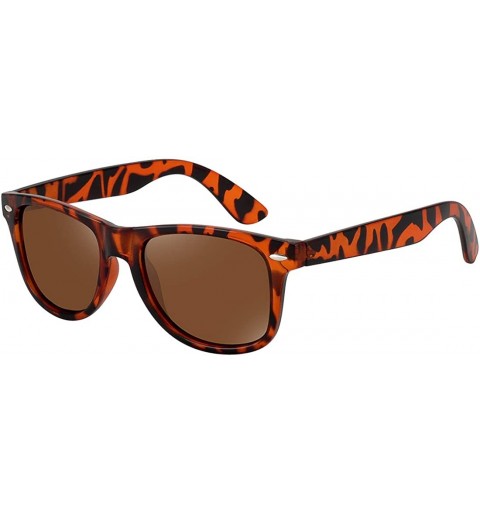 Wayfarer Mirrored Polarized Sunglasses Reflective Sun Glasses for Men Women with UV Protection - Leopard Frame Brown Lens - C...