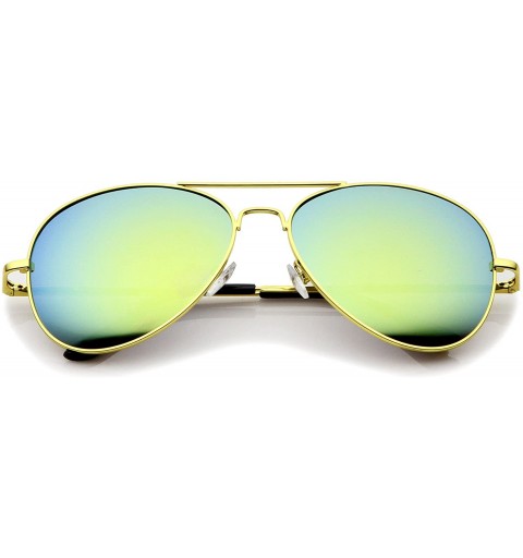 Aviator Classic Metal Frame Spring Hinges Color Mirror Lens Aviator Sunglasses 56mm - Gold / Yellow Mirror - CH12K7K0ZHH $9.41