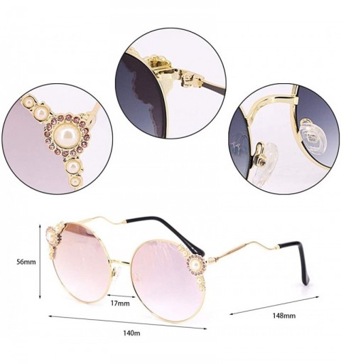 Goggle Fashion Round Pearl Decor Sunglasses UV Protection Metal Frame - Gold Frame Pink Lens-t - CR18UKSUTA6 $19.01