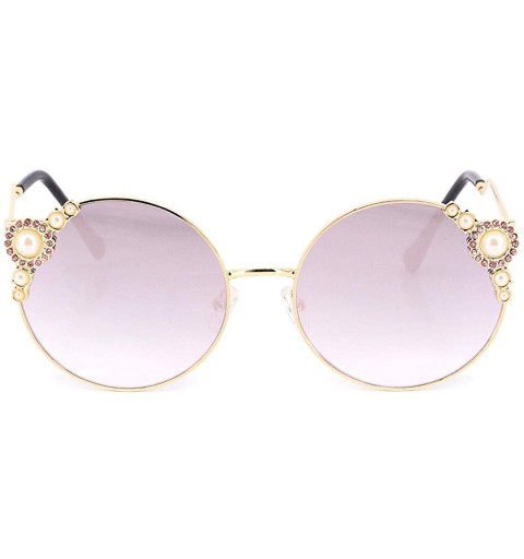 Goggle Fashion Round Pearl Decor Sunglasses UV Protection Metal Frame - Gold Frame Pink Lens-t - CR18UKSUTA6 $19.01