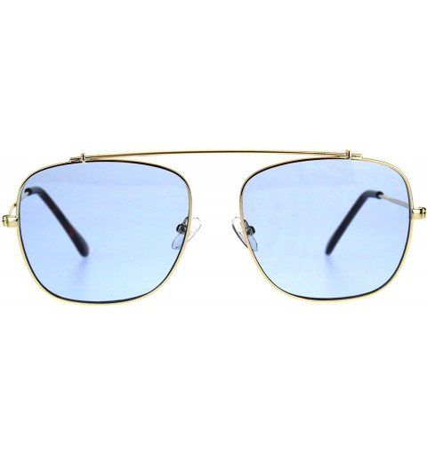 Rectangular Mens Rectangular Flat Top Bridgeless Pop Color Lens Metal Sunglasses - Blue - C218C98ZEC3 $17.27