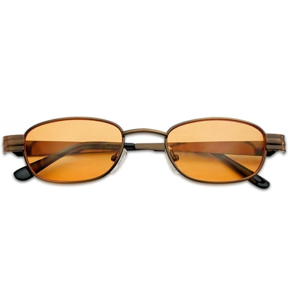 Rectangular Retro Small 1990's Rectangular Oval Color Tinted Narrow Slim Metal Sunglasses - Copper Frame - Orange - CF18EY0EY...