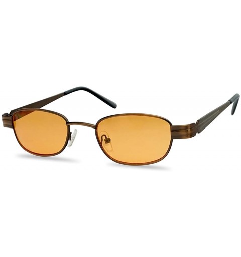 Rectangular Retro Small 1990's Rectangular Oval Color Tinted Narrow Slim Metal Sunglasses - Copper Frame - Orange - CF18EY0EY...