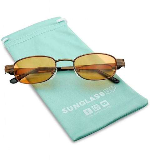 Rectangular Retro Small 1990's Rectangular Oval Color Tinted Narrow Slim Metal Sunglasses - Copper Frame - Orange - CF18EY0EY...