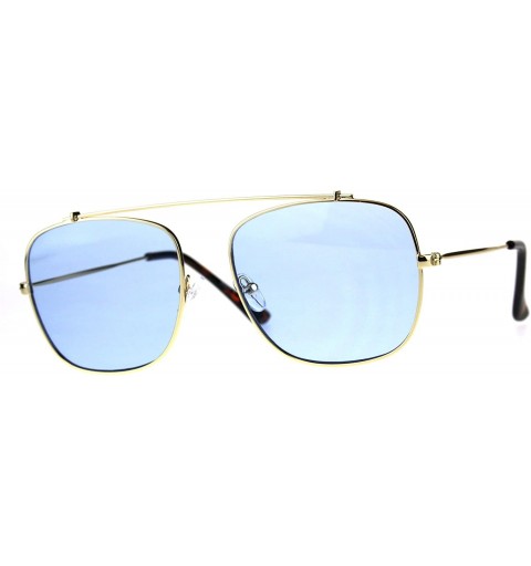 Rectangular Mens Rectangular Flat Top Bridgeless Pop Color Lens Metal Sunglasses - Blue - C218C98ZEC3 $17.27