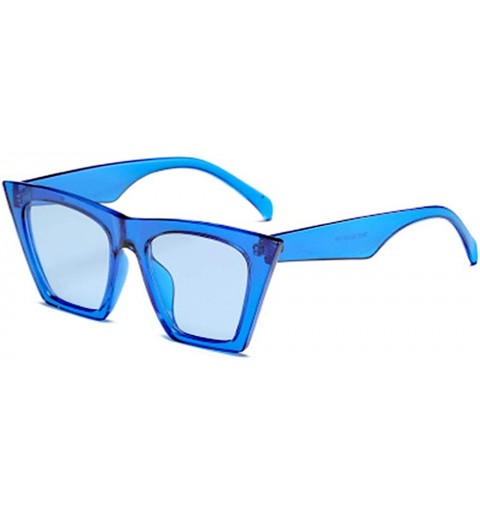 Square Square Cateye Sunglasses for Women Fashion Small Trendy Style Sun Glasses - Blue Frame Blue Lens /C2 - CK196X58TM0 $9.53