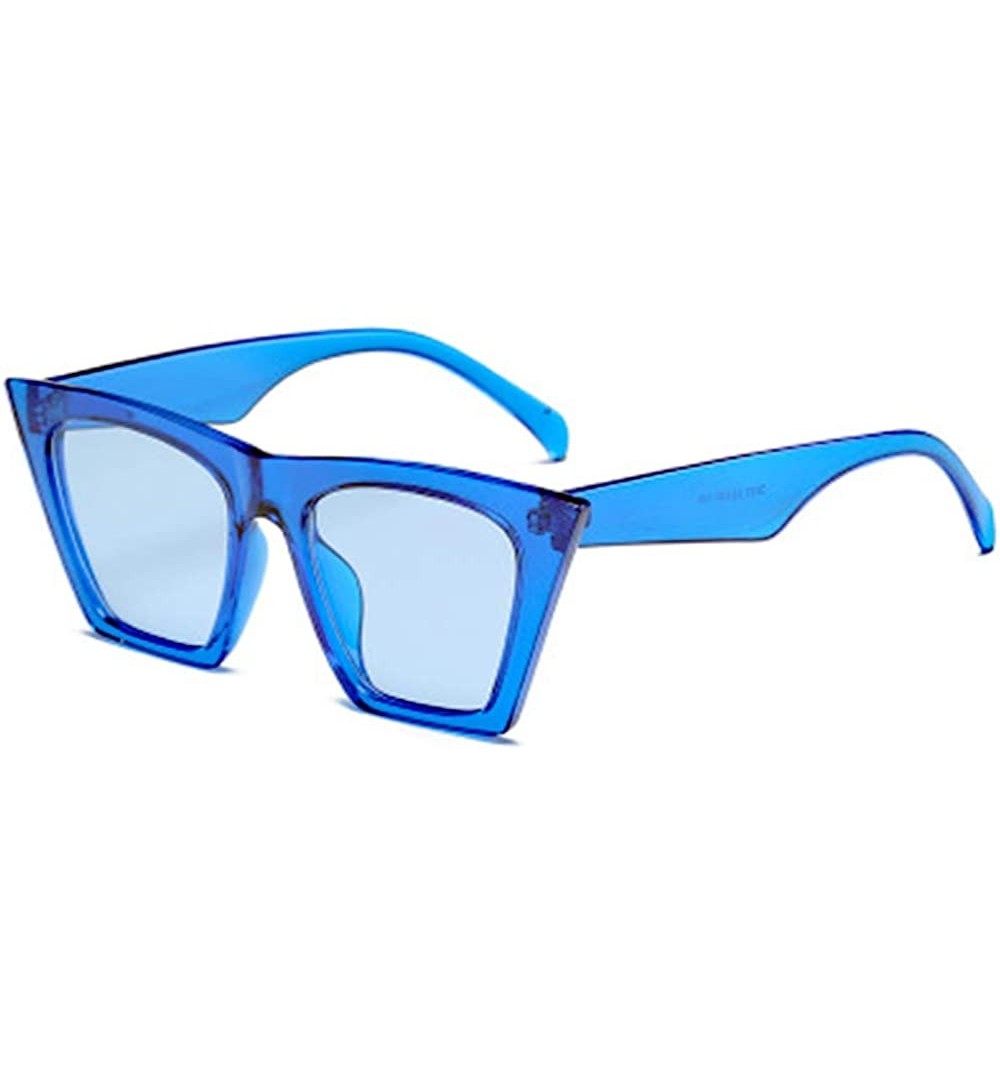 Square Square Cateye Sunglasses for Women Fashion Small Trendy Style Sun Glasses - Blue Frame Blue Lens /C2 - CK196X58TM0 $9.53