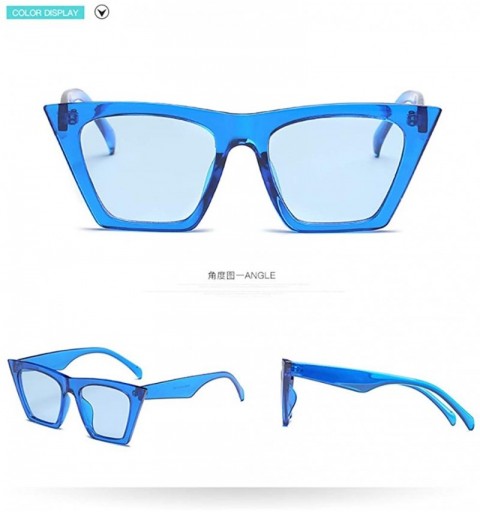 Square Square Cateye Sunglasses for Women Fashion Small Trendy Style Sun Glasses - Blue Frame Blue Lens /C2 - CK196X58TM0 $9.53