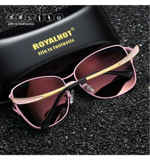 Oval Polarized Oval Sunglasses for Women Driving Fishing UV400 Protection Alloy Frame Shades For Womens Female - Pink - CC18A...