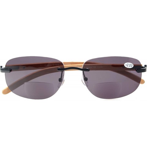 Rimless Mens Womens Rimless Bifocal Sunshine readers In Wood Temple And Spring Hinges - Black - CC180RN9IQR $14.30