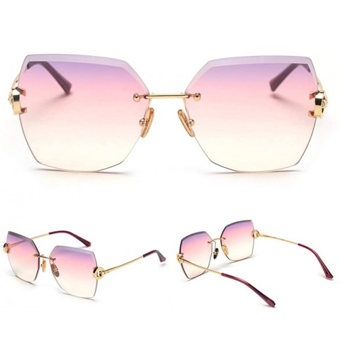 Rimless Brown No Frame Big Sunglasses Women Rhinestone Rimless Sun Glasses for Women Square UV400 - Purple Pink - CW18ALIHHGY...