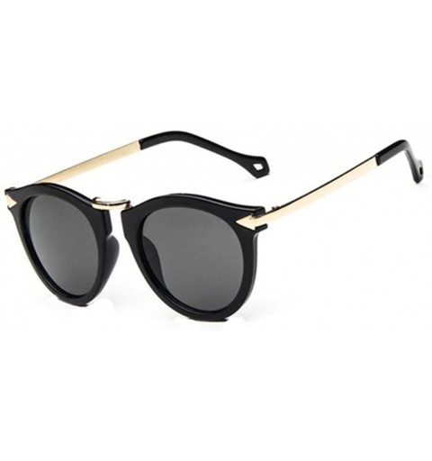 Semi-rimless Women Coating Vintage Sunglasses Metal Retro Round Arrow Glasses - Black Grey - C917YSQHLAT $9.60
