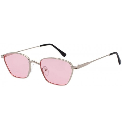 Square Square Retro Vintage Nerd Style Sunglasses Colored Small Metal Frame Eyewear for Women Men - Pink - CE18UD9A483 $10.68