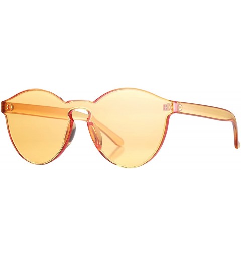 Round One Piece Design Rimless Sunglasses Ultra-Bold Colorful Mono Block - Orange - CB12NTY8RII $13.08