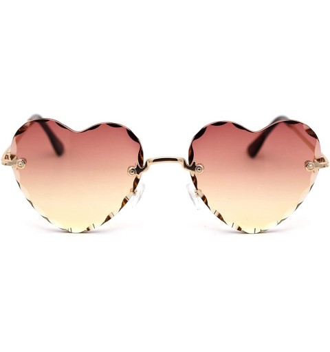Rimless Womens Floral Petal Bevel Lens Rimless Heart Shape Sunglasses - Gold Brown Yellow - C018YX08IDO $10.87