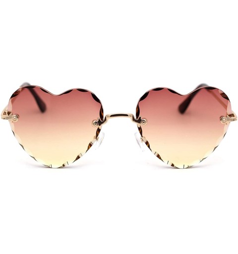 Rimless Womens Floral Petal Bevel Lens Rimless Heart Shape Sunglasses - Gold Brown Yellow - C018YX08IDO $10.87