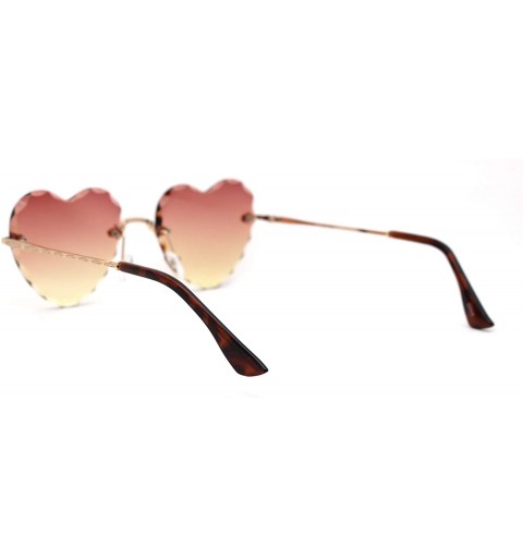 Rimless Womens Floral Petal Bevel Lens Rimless Heart Shape Sunglasses - Gold Brown Yellow - C018YX08IDO $10.87