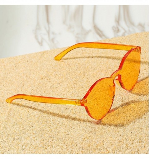 Round One Piece Design Rimless Sunglasses Ultra-Bold Colorful Mono Block - Orange - CB12NTY8RII $13.08