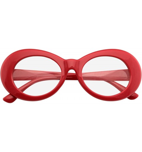 Oval Retro Flat Round 1990's Fashion Clout Goggle Oval Clear Lens Eyewear Glasses - Red - CQ195AALOHU $25.26