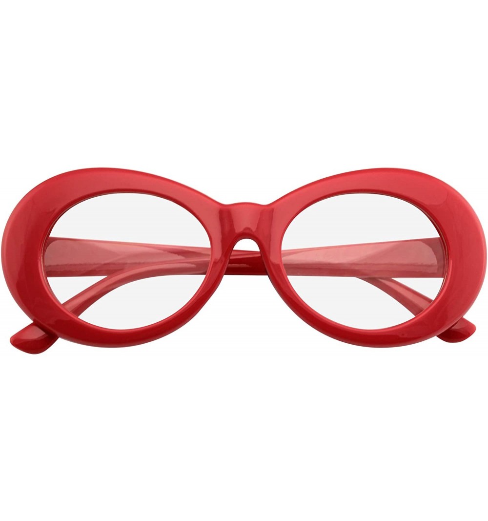 Oval Retro Flat Round 1990's Fashion Clout Goggle Oval Clear Lens Eyewear Glasses - Red - CQ195AALOHU $13.72