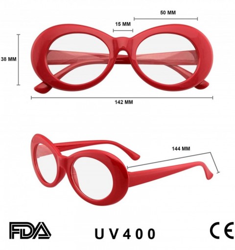 Oval Retro Flat Round 1990's Fashion Clout Goggle Oval Clear Lens Eyewear Glasses - Red - CQ195AALOHU $13.72