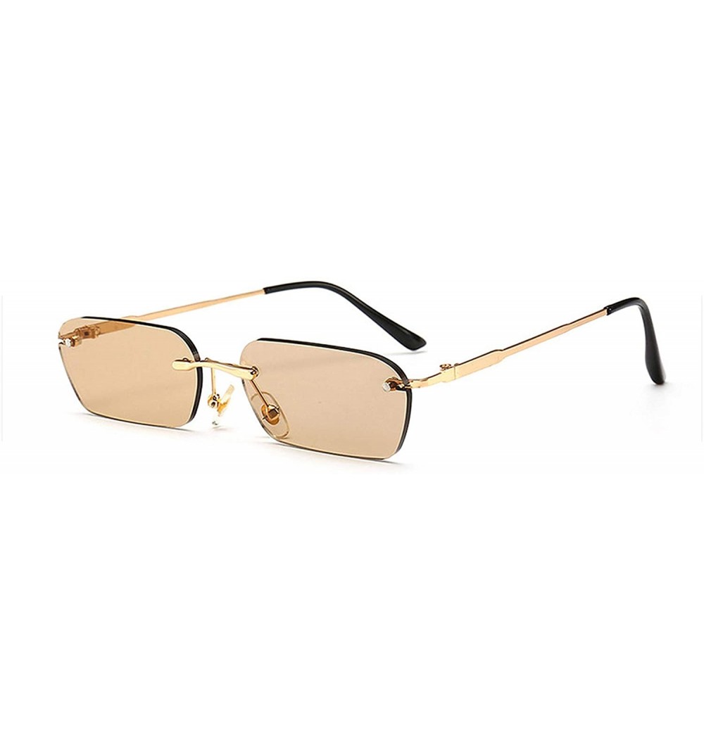 Rimless Fashion RimlSunglasses Trending Clear Red Blue Yellow Men Square Shades - Tea Champagne - CL197Y6QQ3S $21.76