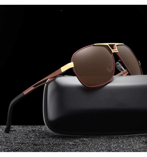 Aviator Classic Polarized Sunglasses Men Driving Aluminium Brown Frame Gold Brown - Gold Gray - CM18XQZ6CTM $13.81