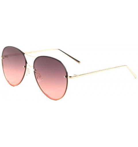 Rimless Curved Bridge & Top Bar Rimless Oceanic Color Modern Round Aviator Sunglasses - Red Smoke - CZ190IQTSWU $12.55