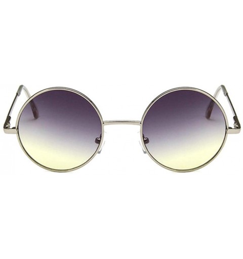 Round Unisex Sunglasses Retro Silver Grey Yellow Drive Holiday Round Non-Polarized UV400 - Silver Grey - CS18RH3ATUN $8.68