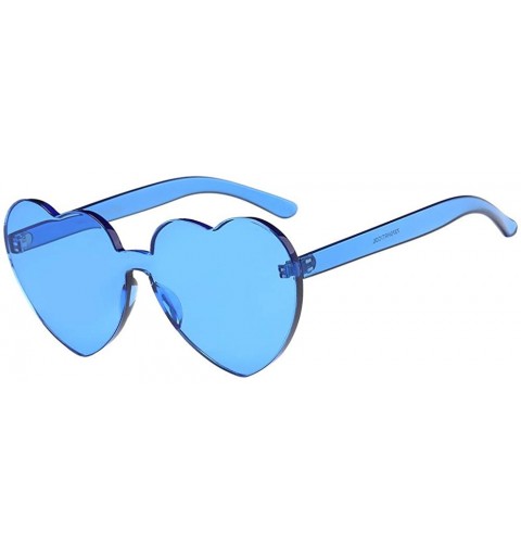 Shield Sunglasses And Eyewear Women Fashion Heart-shaped Shades Sunglasses Integrated UV Candy Colored Glasses - Blue - C318N...