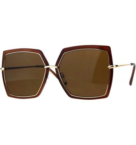 Square Womens Fashion Sunglasses Square Double Frame Designer Style Shades - Brown Gold (Brown) - CE18DUCGUKN $12.47