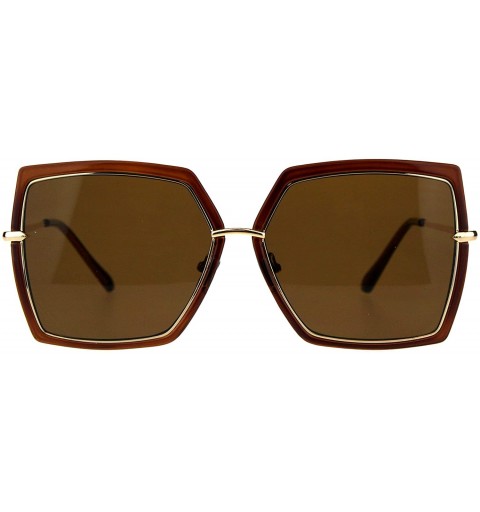 Square Womens Fashion Sunglasses Square Double Frame Designer Style Shades - Brown Gold (Brown) - CE18DUCGUKN $12.47
