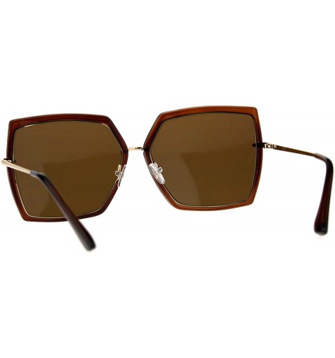 Square Womens Fashion Sunglasses Square Double Frame Designer Style Shades - Brown Gold (Brown) - CE18DUCGUKN $12.47