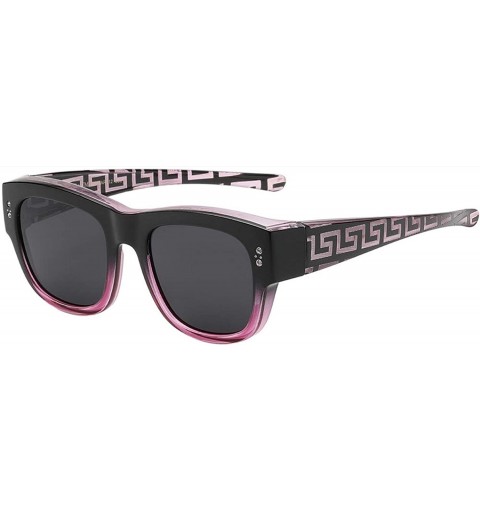 Wrap The Finesse Polarized Colorful Two Tone Ombre Fit Over OTG Rectangular Squared Sunglasses - Purple - CC199MTITHR $24.96