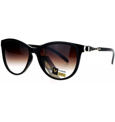 Oversized VG Eyewear Jewel Buckle Hinge Horn Rim Oversize Cat Eye Sunglasses - Black Brown - CK12H8RUJWD $25.44