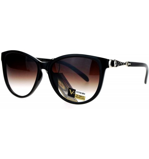 Oversized VG Eyewear Jewel Buckle Hinge Horn Rim Oversize Cat Eye Sunglasses - Black Brown - CK12H8RUJWD $15.71