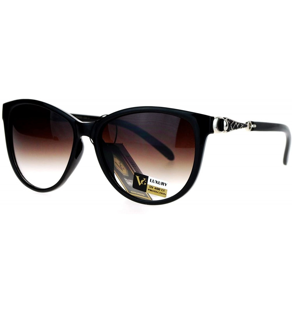 Oversized VG Eyewear Jewel Buckle Hinge Horn Rim Oversize Cat Eye Sunglasses - Black Brown - CK12H8RUJWD $15.71