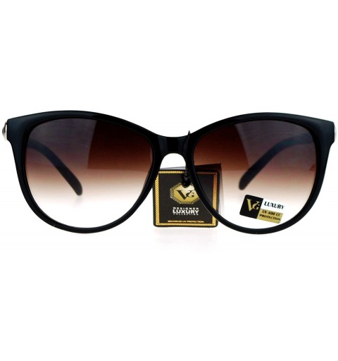 Oversized VG Eyewear Jewel Buckle Hinge Horn Rim Oversize Cat Eye Sunglasses - Black Brown - CK12H8RUJWD $15.71