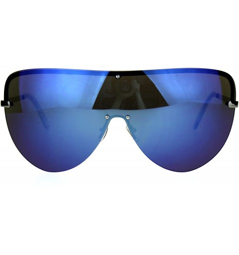 Shield Oversize Shield Robotic Mens Color Mirror Lens Metal Sunglasses - Blue - CT186H4IOXD $11.27