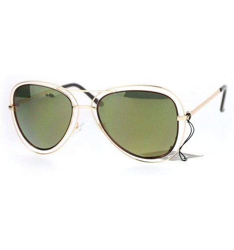 Aviator Double Wire Frame Aviator Sunglasses Women's Fashion Shades UV 400 - Gold Brown (Green Mirror) - CO186NWIWHK $12.72