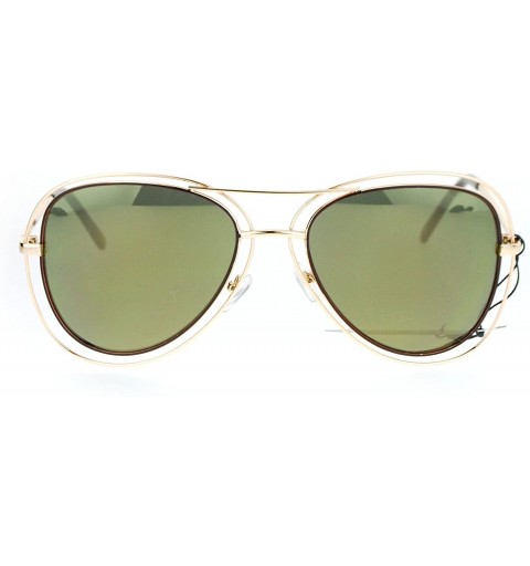 Aviator Double Wire Frame Aviator Sunglasses Women's Fashion Shades UV 400 - Gold Brown (Green Mirror) - CO186NWIWHK $12.72