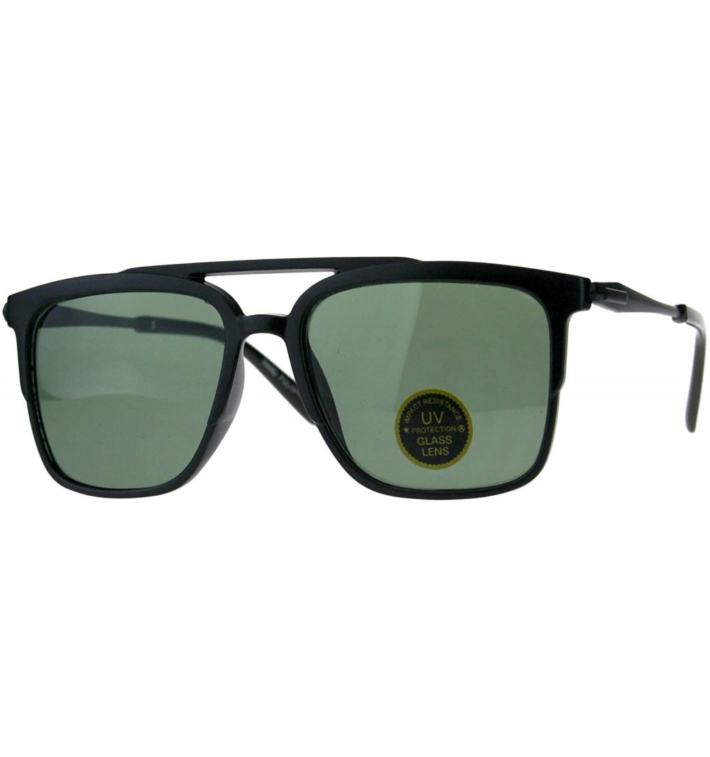 Square Impact Resistant Glass Lens Sunglasses Unisex Designer Square Frame - Matte Black - CA18GQTNW6D $13.21