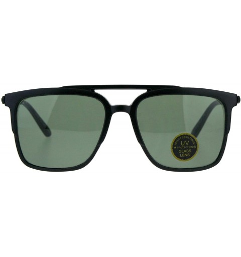 Square Impact Resistant Glass Lens Sunglasses Unisex Designer Square Frame - Matte Black - CA18GQTNW6D $13.21