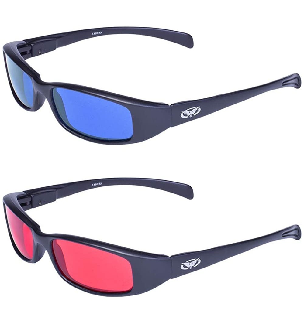 Wrap 2 Pair New Attitude Black Sport Motorcycle Riding Sunglasses 1 with Blue Lens and 1 with Red Lens - CR18QSMRK0G $30.39