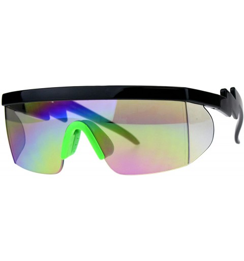 Goggle Flat Top Crooked Bolt Arm Goggle Style Color Mirror Shield 80s Sunglasses - Black Green - CD18DSORUIG $15.06