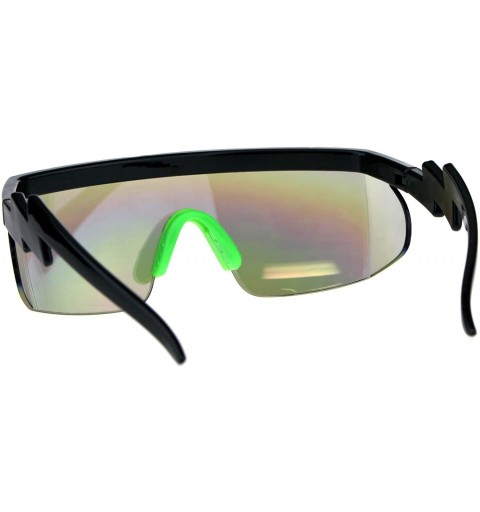 Goggle Flat Top Crooked Bolt Arm Goggle Style Color Mirror Shield 80s Sunglasses - Black Green - CD18DSORUIG $15.06
