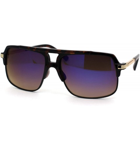 Rectangular Mirror Lens Half Rim Plastic Racer Mobster Sunglasses - Tortoise Blue Mirror - C9195KIN5II $15.20
