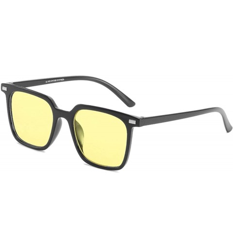 Oval Vintage style Square Sunglasses for Unisex PC AC UV 400 Protection Sunglasses - Black Yellow - CV18T63RWAM $15.32